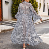Chiffon Positioning Printed Holiday Loose Long Sleeved Beach Cover Up