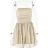 Mesh Splicing One Line Collar Strapless Backless Short Skirt