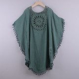 Off Shoulder Hollowed Out Loose Oversized Fringe Beach Cover Up