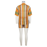 Hollow Out Perspective Contrasting Collar Knit Shorts Set