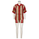 Hollow Out Perspective Contrasting Collar Knit Shorts Set
