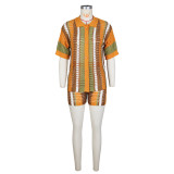 Hollow Out Perspective Contrasting Collar Knit Shorts Set