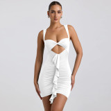 Wrinkle Ribbon Hollowed Out Hip Wrap Short Skirt