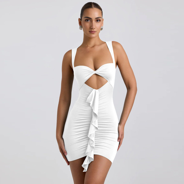 Wrinkle Ribbon Hollowed Out Hip Wrap Short Skirt