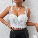 Eugenia Bubble Bead Fish Bone Chest Slim Fit Elastic Pearl Lace Sweet Strap Tank Top