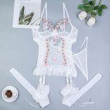 3D Embroidered Butterfly Patch Pink Tie Set Fun Underwear