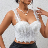 Eugenia Bubble Bead Fish Bone Chest Slim Fit Elastic Pearl Lace Sweet Strap Tank Top