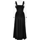 Square Neckline Strap Splicing Backless Long Skirt