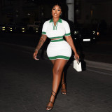 Knitted Lapel Zipper High Waisted Wrap Hip Short Skirt Set