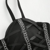 Tie Rope Chain Fishbone Corset with Tank Top Underneath