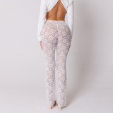 Lace Perspective High Waisted Patchwork Long Micro Flared Pants