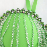 Diamond Encrusted Crystal Tassel Camisole with Fishbone Chest Top