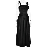 Square Neckline Strap Splicing Backless Long Skirt