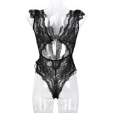 Lace Deep V Hip Strap Jumpsuit