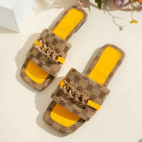 Large Square Toe Diamond Chain Beach Sandals