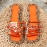 Large Square Toe Diamond Chain Beach Sandals
