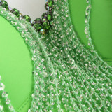 Diamond Encrusted Crystal Tassel Camisole with Fishbone Chest Top