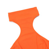 Standing Collar Solid Color Waist Tied Sleeveless Set
