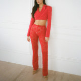 Lace Perspective High Waisted Patchwork Long Micro Flared Pants