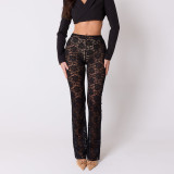 Lace Perspective High Waisted Patchwork Long Micro Flared Pants