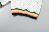 Perspective Hollowed Out Lapel Cardigan High Waisted Shorts Knitted Casual Suit