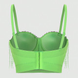 Diamond Encrusted Crystal Tassel Camisole with Fishbone Chest Top