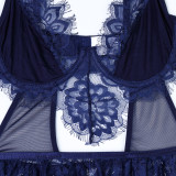 Mesh Stockings White Lace Hollowed Out Patchwork Suspender Top Three Piece Set