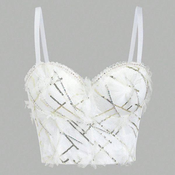 Lace Starry Sky Sequin Fishbone Bra