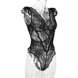 Lace Deep V Hip Strap Jumpsuit