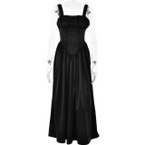 Square Neckline Strap Splicing Backless Long Skirt