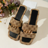 Large Square Toe Diamond Chain Beach Sandals