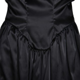 Square Neckline Strap Splicing Backless Long Skirt
