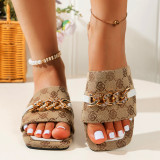 Large Square Toe Diamond Chain Beach Sandals