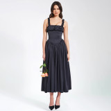 Square Neckline Strap Splicing Backless Long Skirt