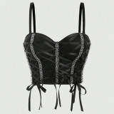 Tie Rope Chain Fishbone Corset with Tank Top Underneath