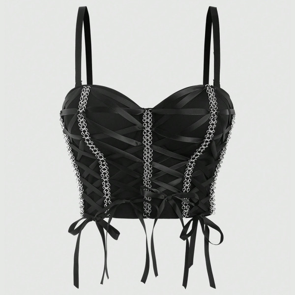 Tie Rope Chain Fishbone Corset with Tank Top Underneath