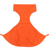 Standing Collar Solid Color Waist Tied Sleeveless Set