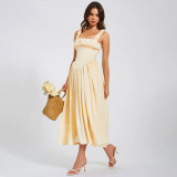 Square Neckline Strap Splicing Backless Long Skirt
