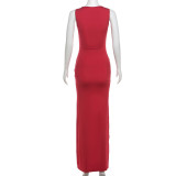 Square Neckline Slim Fit Solid Color Dress