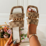 Large Square Toe Diamond Chain Beach Sandals