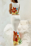 Positioning Floral Sleeveless Skirt Two-piece Set
