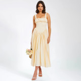 Square Neckline Strap Splicing Backless Long Skirt