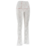 Lace Perspective High Waisted Patchwork Long Micro Flared Pants