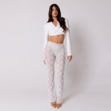 Lace Perspective High Waisted Patchwork Long Micro Flared Pants