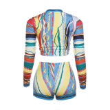 Fashionable Printed Long Sleeved Shorts Set
