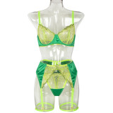 Flower Embroidered Satin Fabric Contrast Splicing Perspective Fun Three Piece Set