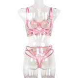 Flower Embroidered Cute Bow Two Piece Perspective Set