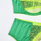 Flower Embroidered Satin Fabric Contrast Splicing Perspective Fun Three Piece Set