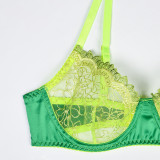 Flower Embroidered Satin Fabric Contrast Splicing Perspective Fun Three Piece Set