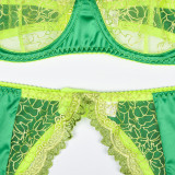Flower Embroidered Satin Fabric Contrast Splicing Perspective Fun Three Piece Set
